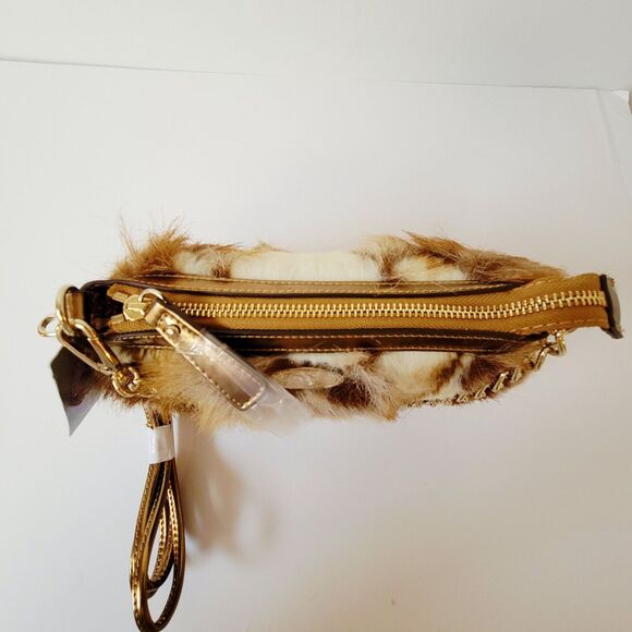 Sharif New York Faux Fur Crossbody Bag Gold Chain Strap NWT Boho Designer Purse - Picture 8 of 12